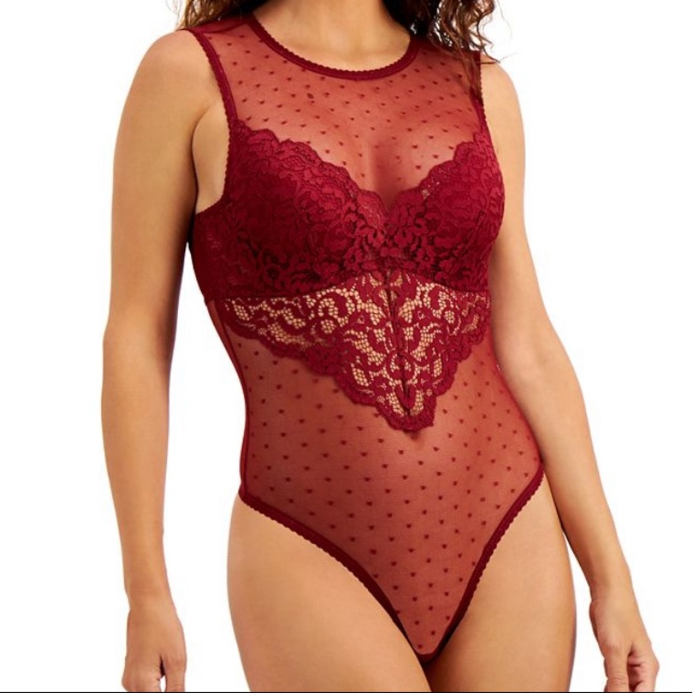 Women's Cupped Swiss Dot Thong Bodysuit